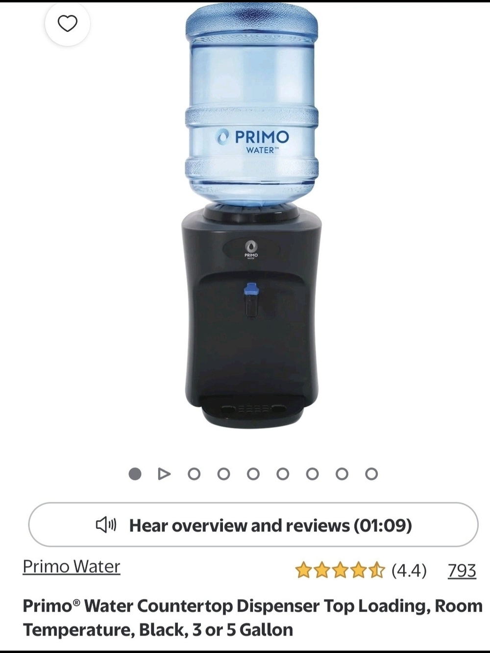 Primo Water Countertop Dispenser - Black with Blue Accent